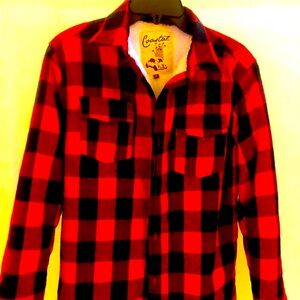 Coastal Plaid Men Padded Shirt Tee Jacket Red Black Fake Fur Valentine’s Day